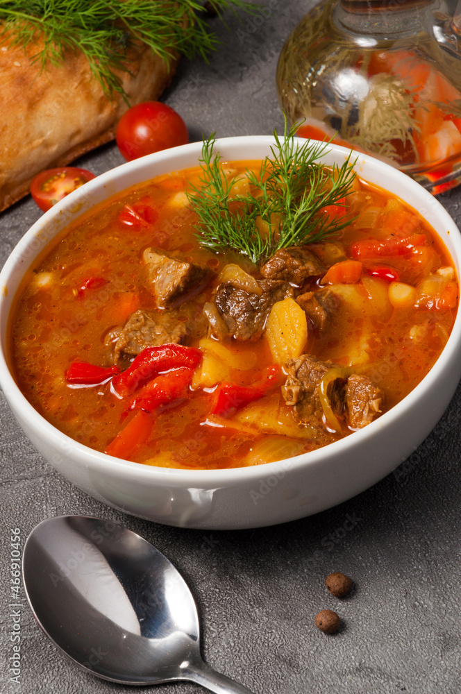 mastava is a traditional Uzbek soup in a white bowl
