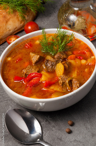 mastava is a traditional Uzbek soup in a white bowl