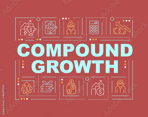 Investment annual growth rate word concepts banner. Calculate returns. Infographics with linear icons on red background. Isolated creative typography. Vector outline color illustration with text