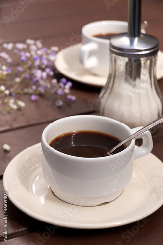 morning coffee in a restaurant on a wooden table