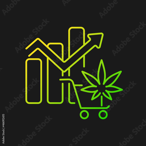 Global legal marijuana market gradient vector icon for dark theme. Spikes in cannabis consumption. Increased revenue. Thin line color symbol. Modern style pictogram. Vector isolated outline drawing