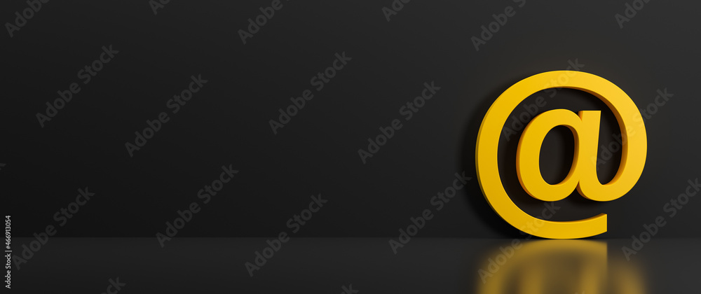 Email yellow sign on black background copy space. 3d rendering. Email yellow sign on black background copy space. 3d rendering.