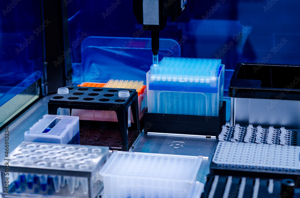 Close-up of PCR test automation laboratory Close-up of PCR test automation laboratory