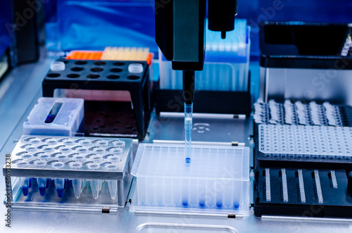 Close-up of PCR test automation laboratory