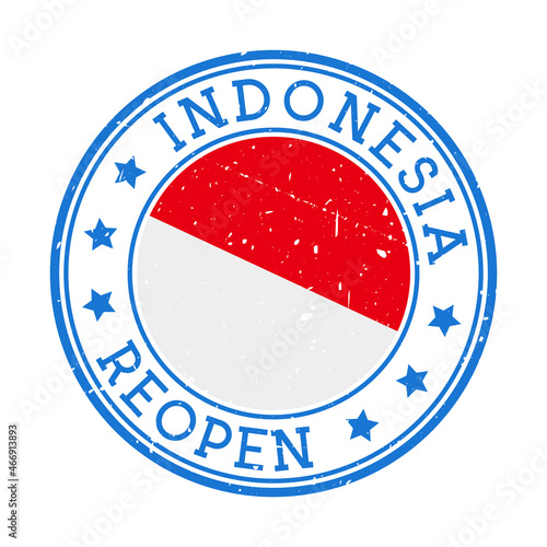 Indonesia Reopening Stamp. Round badge of country with flag of Indonesia. Reopening after lockdown sign. Vector illustration.