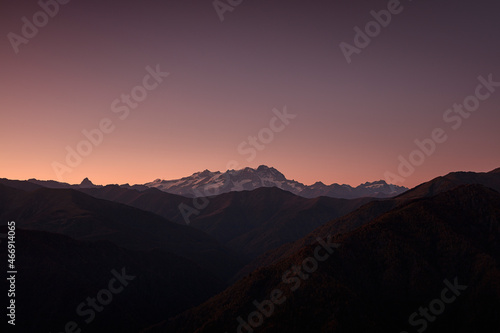 Pink Sunset in the Alps. The image portrayed a beautiful pink sunset over the Monte Rosa Mountains Range. Highly suitable to create ads or beautiful illustrations