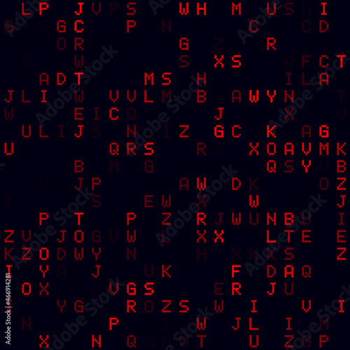 Futuristic tech background. Red sparse alphabet letters background. Small sized seamless pattern. Stylish vector illustration.