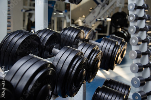 dumbbell, dumbbell in the gym. gym for fitness. exercise equipment in the gym.