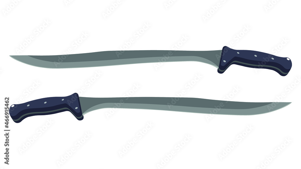 Fototapeta premium big knife isolated on white background. Vector short heavy sharp blade knife, the short Sword, jungle sword
