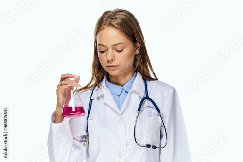 female doctor white coat research analyzes laboratory diagnostics