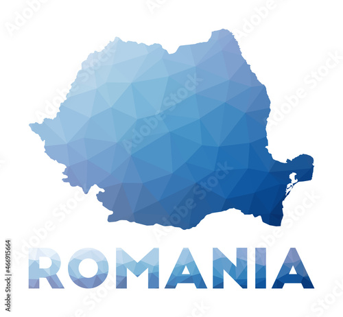 Low poly map of Romania. Geometric illustration of the country. Romania polygonal map. Technology, internet, network concept. Vector illustration.
