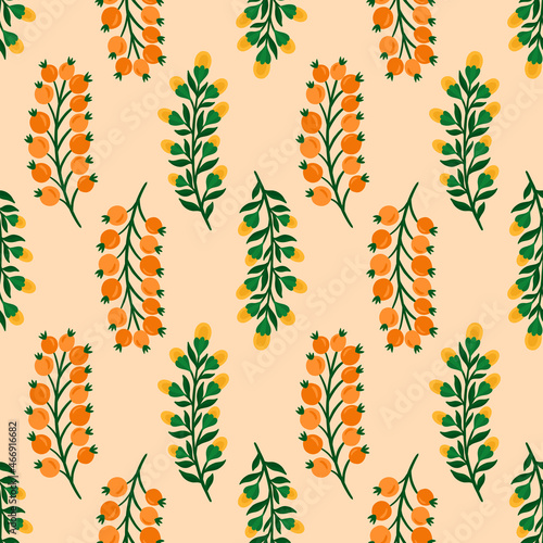 Seamless pattern floral background.Botanical plant repeat motif.Beautiful berry branch ornament.