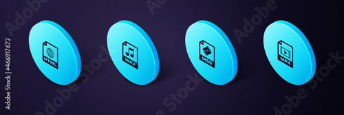 Set Isometric MP4 file document, MSG, WAV and HTML icon. Vector