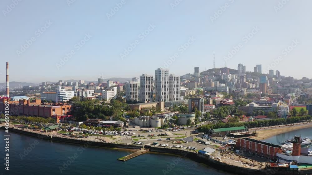 View from the drone to the Sportivnaya embankment of Vladivostok View from the drone to the Sportivnaya embankment of Vladivostok