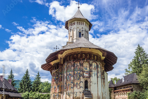 Painted church in Moldovita Monastery in Vatra Moldovitei, Romania photo