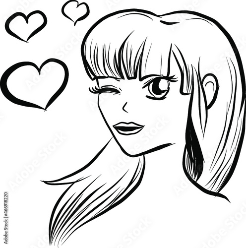 vector line painted girl with hearts