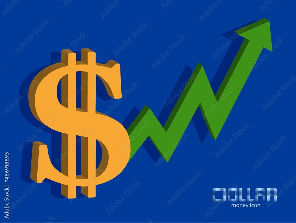 Dollar and chart, bullran icon, rising price, background money, vector Dollar and chart, bullran icon, rising price, background money, vector