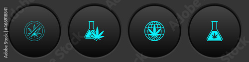 Set Stop marijuana, Test tube with, Legalize and icon. Vector