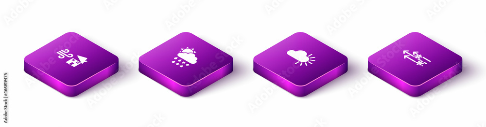 Set Isometric Tornado swirl, Cloud with snow, rain, sun, Cloudy and Wind and icon. Vector Set Isometric Tornado swirl, Cloud with snow, rain, sun, Cloudy and Wind and icon. Vector