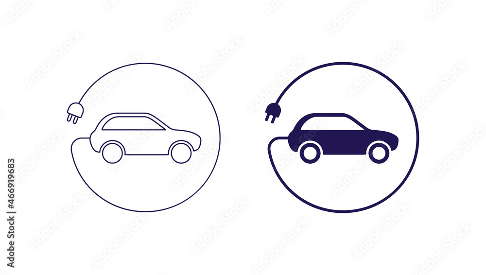Electric car concept. Vector line and flat icon illustration. Set of ...