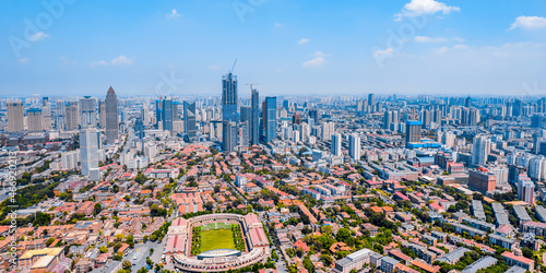 Aerial photography of 5th Avenue Minyuan Square and city skyline in Tianjin, China photo
