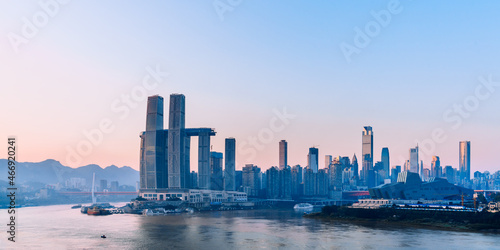 Early morning scenery of Chaotianmen Pier in Chongqing, China