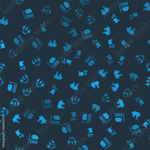 Set Plant status, Conveyor belt with box, Flower statistics and Smart farm drone on seamless pattern. Vector