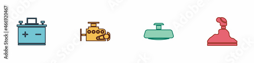Set Car battery, engine, mirror and Gear shifter icon. Vector