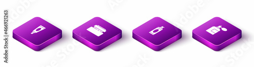 Set Isometric Cream or lotion cosmetic tube, , Shaving gel foam and Aftershave bottle with atomizer icon. Vector
