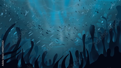 Photography Underwater background with corals and fishs.