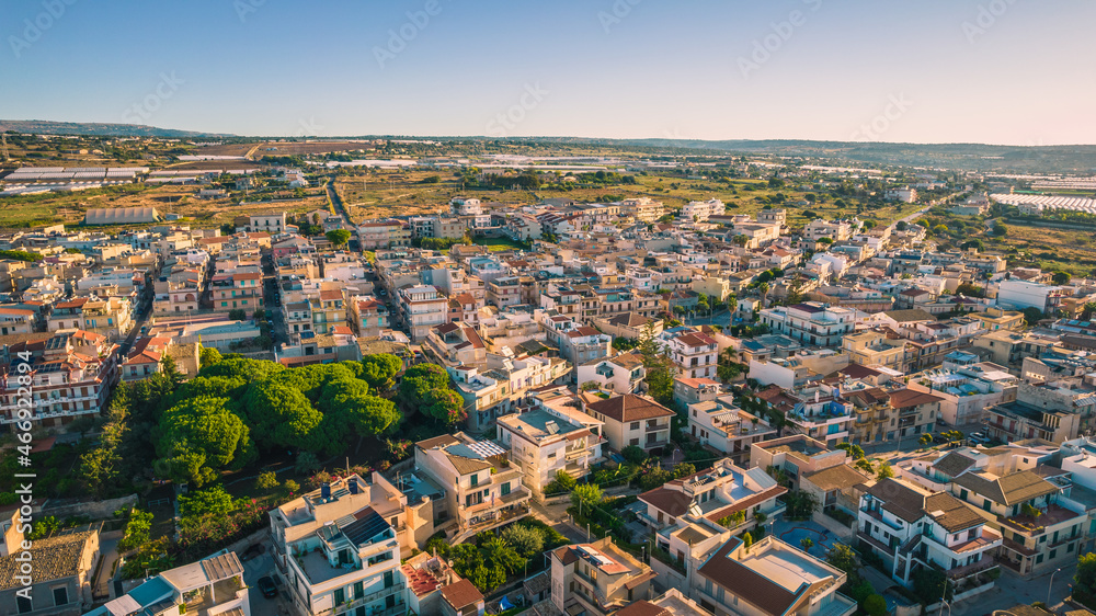 Amazing Panorama of Donnalucata at Dawn from above, Scicli, Ragusa, Sicily, Italy, Europe