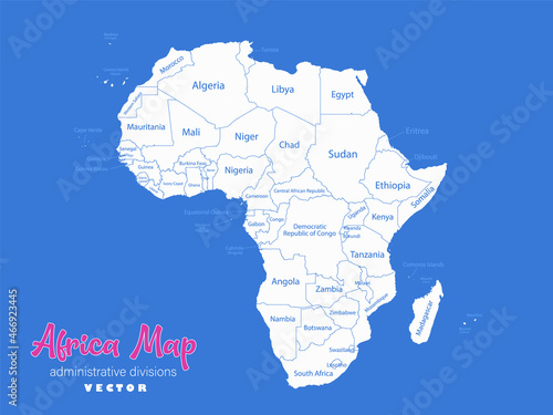 Africa map, administrative divisions whit names states, blue background vector