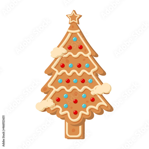 Christmas gingerbread tree. Sweet homemade glazed biscuit.