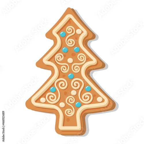 Christmas gingerbread tree. Sweet homemade glazed biscuit.