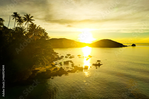Beautiful sunset over koh Mak tropical island and its beach, near koh Chang, Trat, Thailand