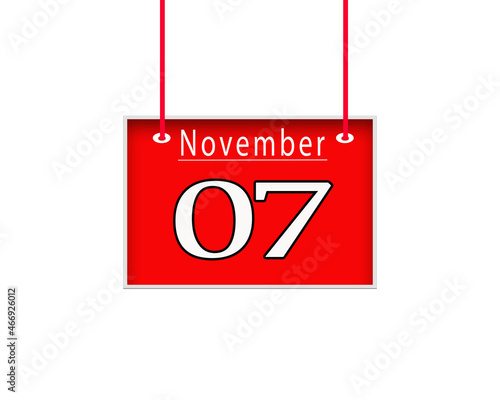 07 November calendar, on white background photo