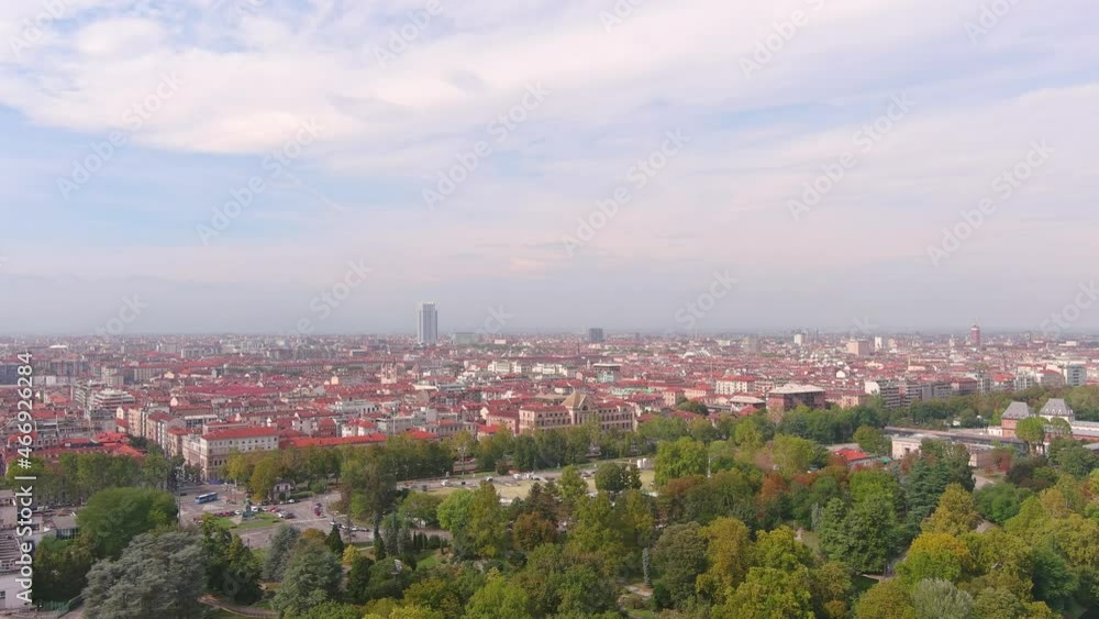 Turin: Aerial view of city in northern Italy and capital of Piedmont region in Autumn - landscape panorama of Europe from above Turin: Aerial view of city in northern Italy and capital of Piedmont region in Autumn - landscape panorama of Europe from above