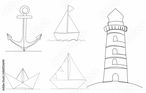 anchor ships, continuous line drawing sketch, isolated, vector © zolotons