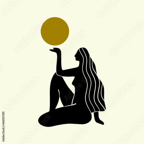 boho sacred magic woman mystical symbol flat holistic healing meditation reiki new age concept modern abstract silhouette