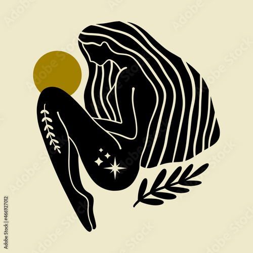 boho sacred magic woman mystical symbol flat holistic healing meditation reiki new age concept modern abstract silhouette