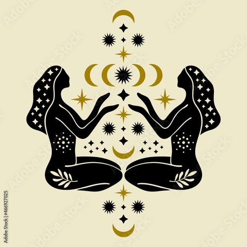 boho sacred magic woman mystical symbol flat holistic healing meditation reiki new age concept modern abstract silhouette