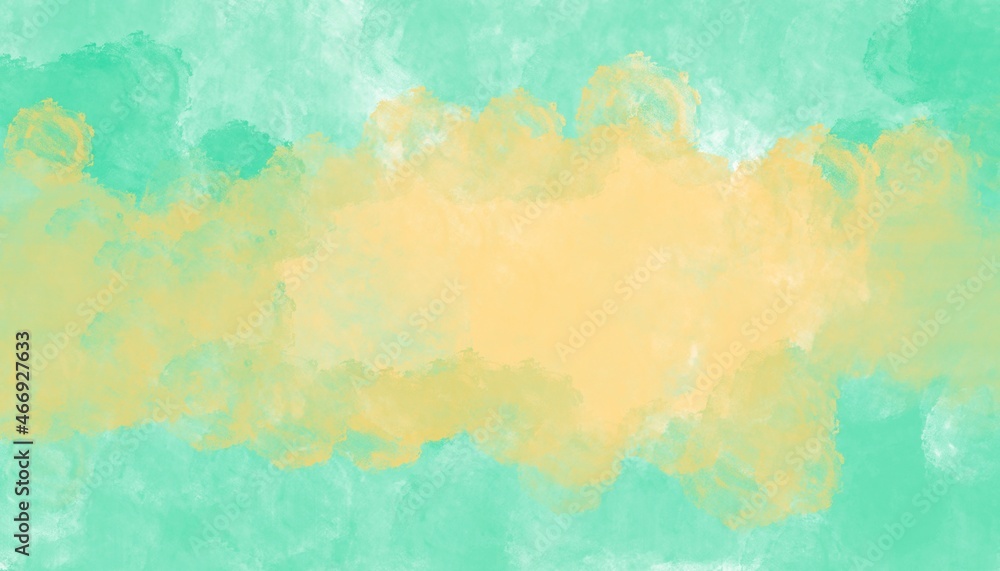 Yellow and green abstract watercolor background with watercolor splashes. Wallpaper art.