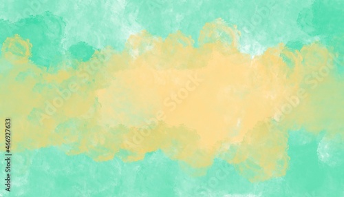 Yellow and green abstract watercolor background with watercolor splashes. Wallpaper art.