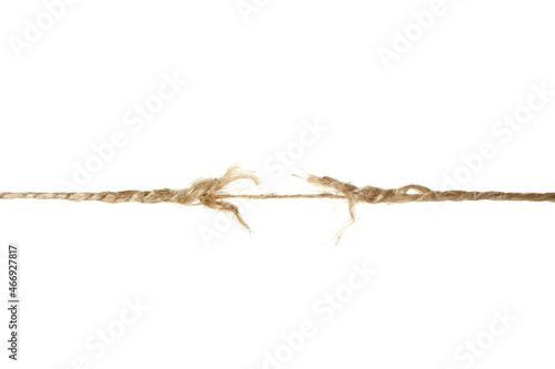 Rupture of hemp rope on white background