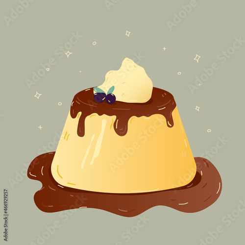 illustration pudding with caramel. Dessert custard. illustration vector
