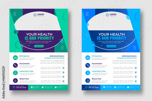 Modern Medical Flyer Template Design with green and blue color. Healthcare business flyer Template, Medical and healthcare modern flyer template. health doctor flyer design.
