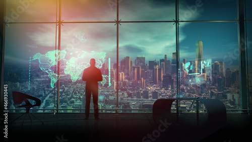 The man works with the geolocation systems of the future  3D render.