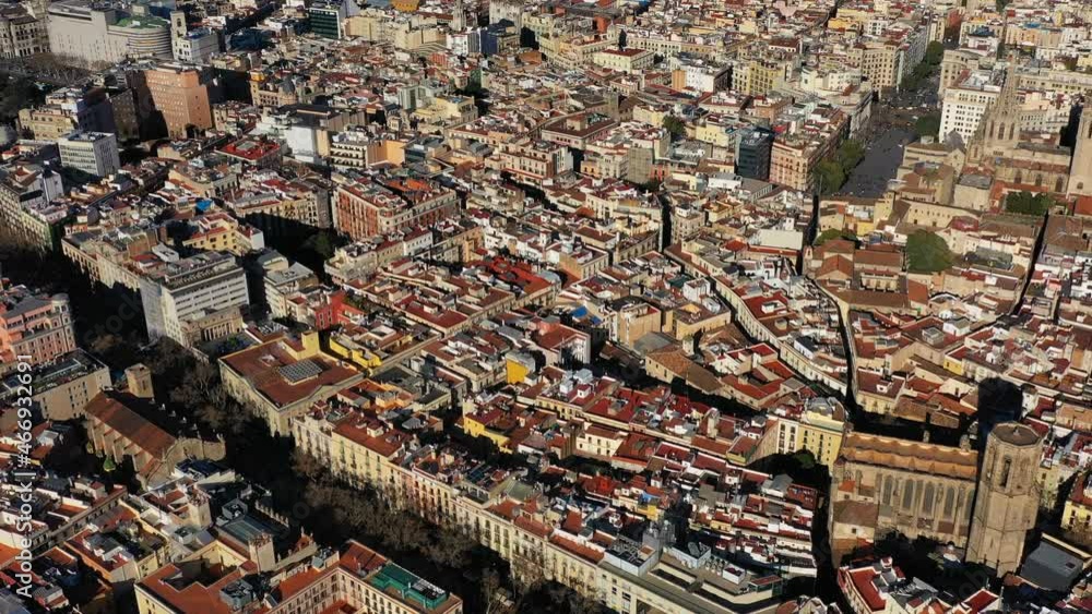 Barcelona Spain. barcelona gothic and historical city center from above aerial drone video footage. Barcelona Spain. barcelona gothic and historical city center from above aerial drone video footage.