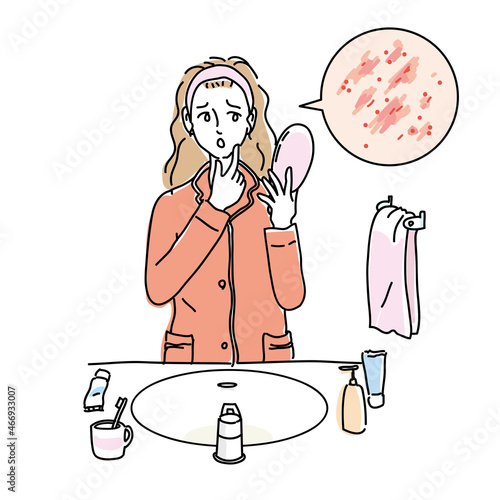 お肌のトラブルに悩む女性　かぶれ　湿疹　敏感肌