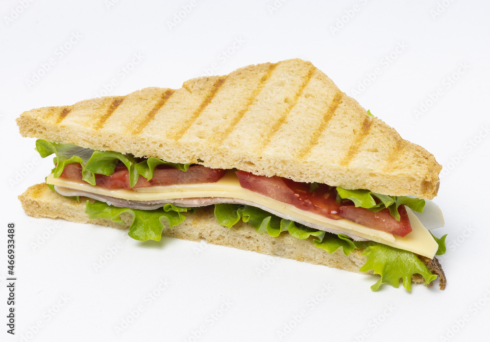 Toast bread with cheese, ham, tomatoes and salad Toast bread with cheese, ham, tomatoes and salad